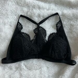 Victoria's Secret  Black Lace T-Back Front Closure Padded Triangle Bralette Sz M